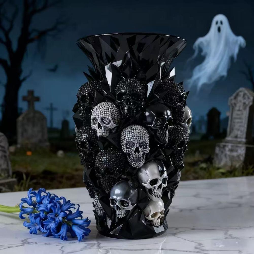 Florist Supply Vases - Gotische Totenkopf-Vase aus Harz, schwarze Kristallstruktur,